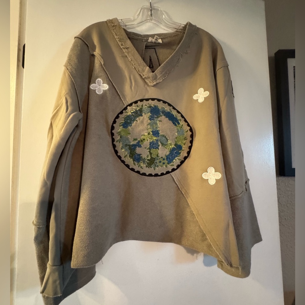 Brand New Pol Peace Sign Sweatshirt with Floral Accents